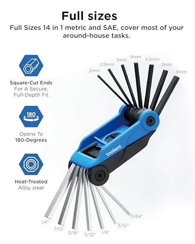 Kraftek 14PCS Folding Metric & SAE Hex Key Set - Compact CRV Steel Allen Wrenches for Bike & Home Repairs