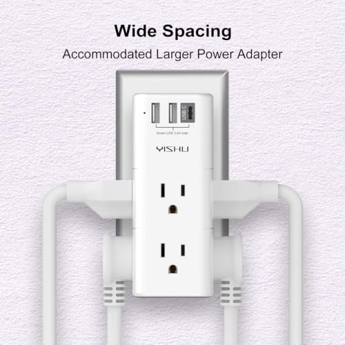 YISHU White USB Multi Plug Outlet Extender with Surge Protector & Rotating Plug
