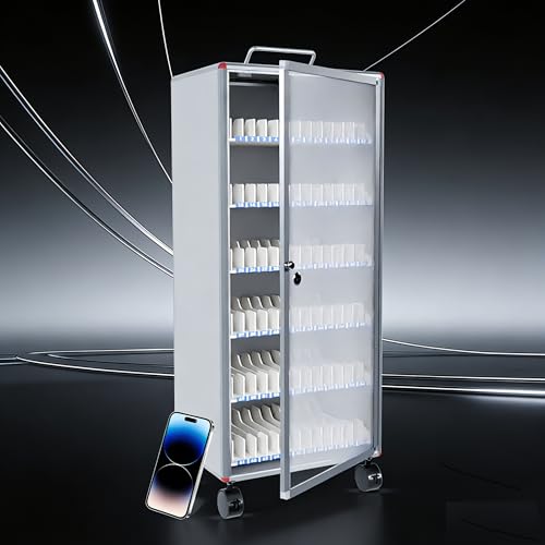 JEHUJD 72-Slot Aluminum Alloy Cell Phone Lock Box - Portable Locker Organizer for Office, Classroom, Gym