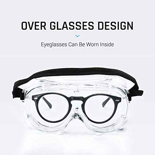 Safety Goggles Medical Goggles Fit Over Eyeglasses Anti-Fog Safety Glasses Clear Lab Goggles chemistry Protective Eyewear ANSI Z87.1