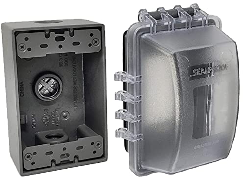 Sealproof 1-Gang Weatherproof Exterior Outlet Cover & Box Kit - Lockable, Horizontal/Vertical Use