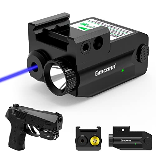 Gmconn Pistol Blue Laser Light Combo USB Rechargeable Gun Light Tactical Flashlight with Strobe Mode Blue Sight for Handgun (Blue Laser)