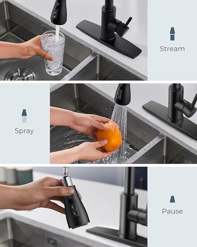 Matte Black Kitchen Faucet with Soap Dispenser & Pull-Down Sprayer - FORIOUS