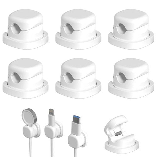 2025 Latest Rotating Cable Manager, 6 Pcs Cord Organizer Spring Cable Holder Clips - Desk Cable,360 Degree Rotation, Suitable for All Kinds of Desktops or Tile Walls (White)