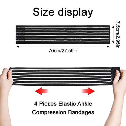 Rbenxia 4 Pieces of Black Elastic Ankle Compression Bandage Adjustable Ankle Strap Heel Brace Wraps Breathable Ankle Band for Stabilising Ligament, Joint Pain, Sport (70 cm)