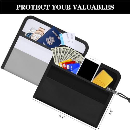 MEDOMAIN 8.1”×4.8” Silver & Black Fireproof Waterproof Document Bag 2-Pack