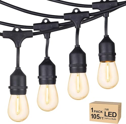 Svater 105 FT Outdoor Waterproof String Lights with Shatterproof Bulbs ETL Certified