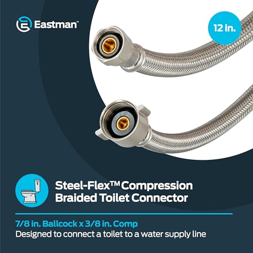 Eastman 12 Inch Flexible Toilet Connector, 7/8 in. Ballcock x 3/8 in. Compression, Stainless Steel Braided Hose, Model 48088