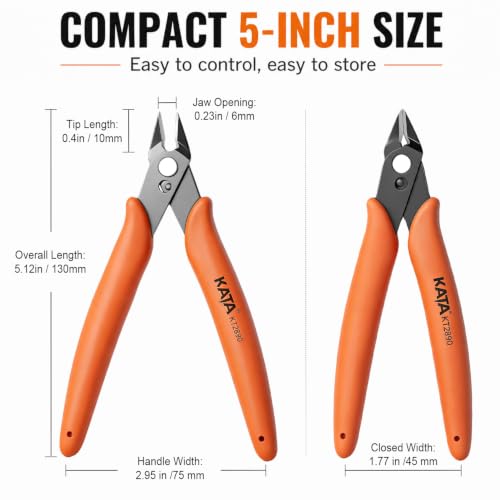 KATA 5-Inch Mini Flush Wire Cutters for Jewelry & Model Making - 1 Pack Orange