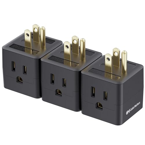 [ETL Listed] Cable Matters 3-Pack Black Wall Outlet Adapter, 3-Outlet, 90° Design