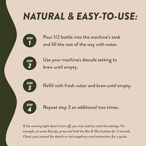 Angelino's Coffee Universal Descaling Solution 8.5 fl oz – Coffee Machine Cleaner & Lime Scale Remover for Keurig, Nespresso, Breville, DeLonghi & Ninja