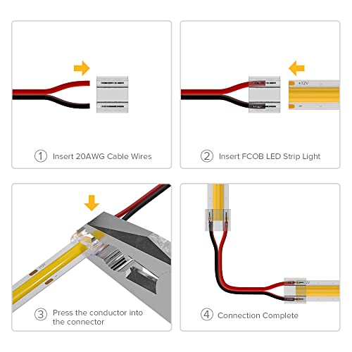 8mm FCOB COB LED Strip Connector Kit 14pcs Transparent, 2 Pin Extension Wires