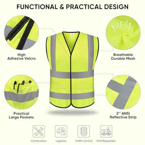 TICONN 2PK/4PK Reflective Safety Vest, High Visibility Vest with Reflective Strips for Men Women, Meets ANSI II