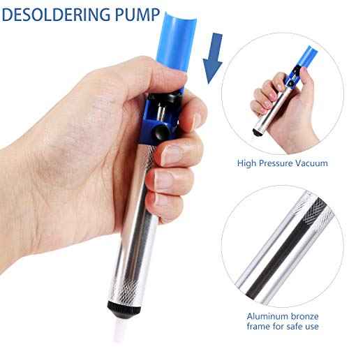 EVERMARKET(TM) Desoldering Wick, solder braid with 2.5mm Width, 1.5m Length and Solder Sucker Desoldering Vacuum Pump Solder Removal Tool,Blue - 2 Packs