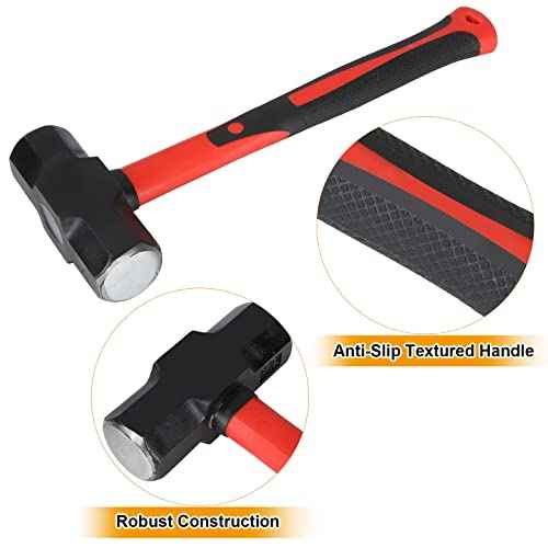 Acrux7 3lb Sledge Hammer & Masonry Chisel with Hand Guard, Heavy Duty Octagonal Sledge Hammer and Flat Chisel with Anti-Slip Handle for Tile, Concrete, Rock, Brick