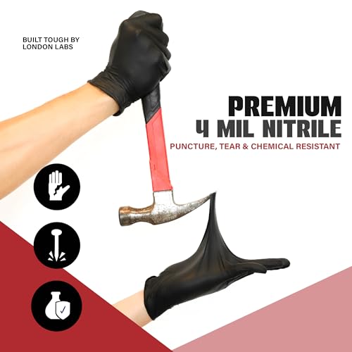 London Labs Synsafe 4 Mil Black Nitrile Exam Gloves 1000 Count Large - Disposable Latex & Powder Free Safety Gloves