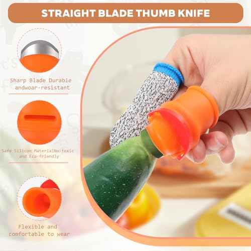 12 Pcs Gardening Thumb Knife, Silicone Gardening Finger Sleeve Finger Knife-Plants Picking Trim Hand Tools, Orange Thumb Cutter Harvesting Tool for Picking Plant Vegetable Fruit