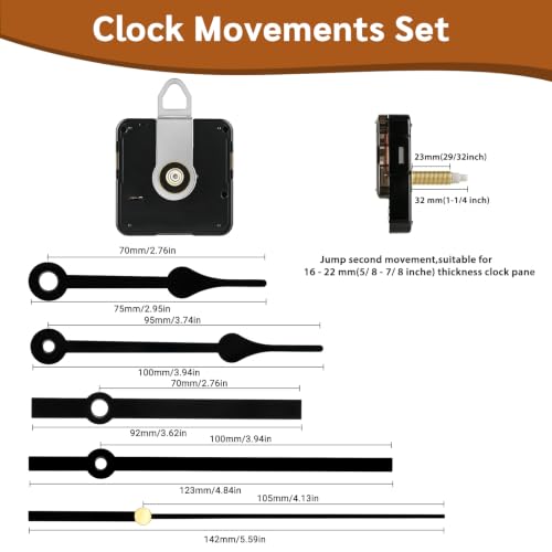 AIRUIFU Silent Battery Operated Clock Mechanism Replacement Long Shaft 1-1/5 inch