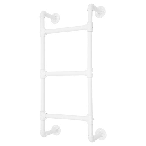 Wall/Floor-Mounted Bunk Bed Ladder, Basement Window Well Egress Ladder, Metal Step Ladder for RV Attic Library (White, 3 Steps)