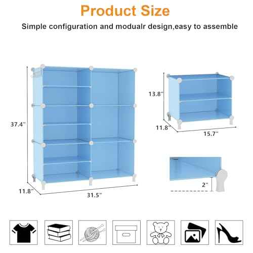 AWTATOS Closet Organizer 6 Cube Storage Shelves Portable Closet Clothes Organizers and Storage Stackable Cubby Shelving for Closet Bedroom Living Room Blue