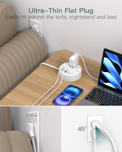 Addtam White Cruise-Approved Power Strip with 5ft Retractable Cord - Travel Essential