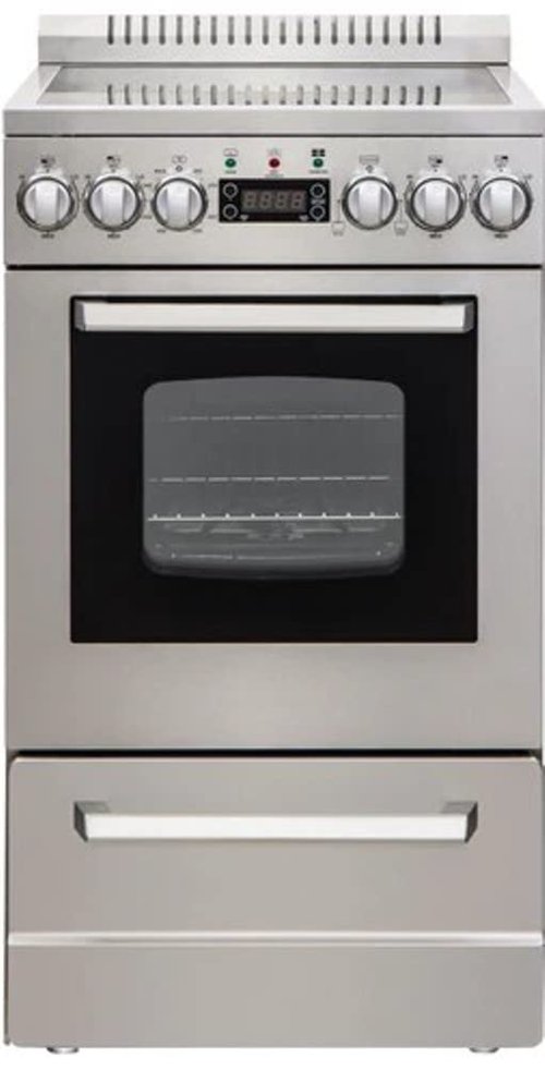 Avanti DER20P3S Electric Range Oven Elite Series Compact Design, 2-Cu.Ft. Capacity with 4 Coil Burners, Framed Glass Door, Storage Drawer and Broiler with Pan, 20-Inch, Stainless Steel
