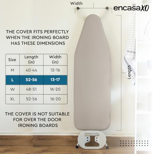 Encasa XO 54" x 15" Large Ironing Board Cover and Pad, Natural, Scorch-Resistant