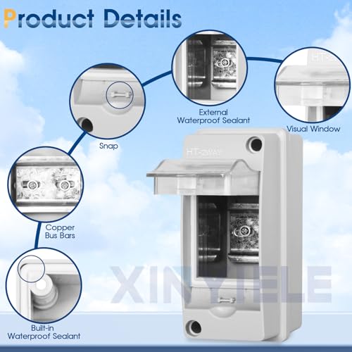XINYIELE Waterproof Distribution Protection Box 2-Way IP65 ABS Plastic Circuit Breaker Enclosure HT-2WAY