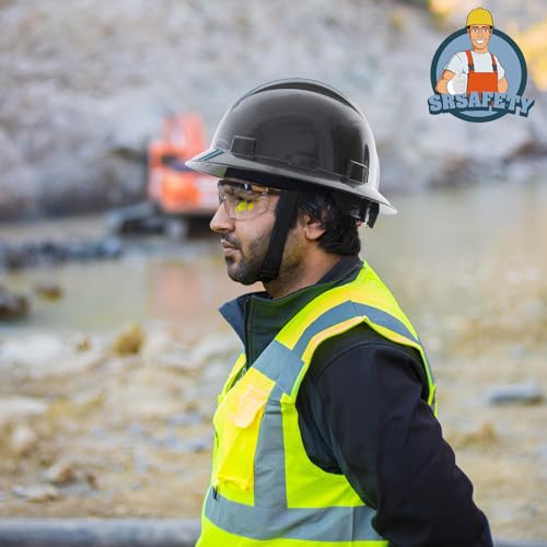 SRSAFETY Full Brim Hard Hat Carbon Fiber Design 6 Point Adjustable Ratchet Suspension OSHA Approved ABS Work Helmet for Men&Women ANSI Z89.1 Type I Class C