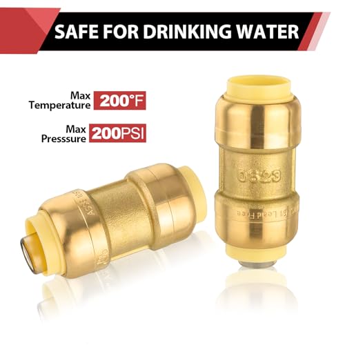 EFIELD 1/2 Inch Push-Fit Brass Straight Coupling - Pack of 10, Model P10, Lead-Free, Compatible with Copper, PEX, CPVC