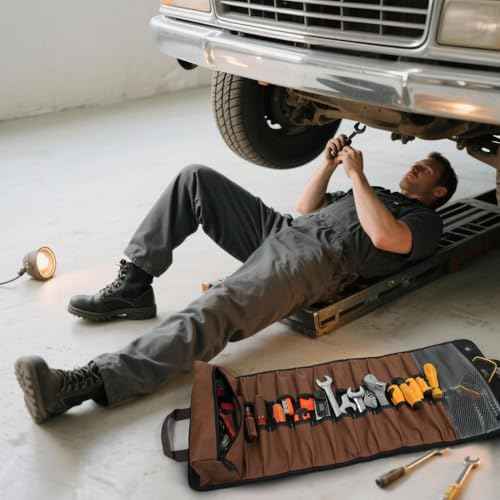 WELKINLAND 23-Pocket Canvas Tool Roll, Heavy-Duty Tool Wrap Roll, Waterproof Canvas Roll Up Tool Bag, 14'' Tool Roll Bag Organizers, Easy-Access Screwdriver Roll Up Pouch