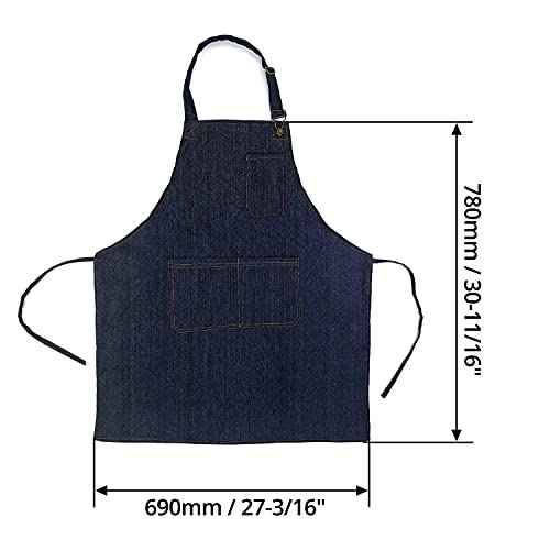 QWORK Lightweight Denim Work Apron With Pockets, Adjustable Jean Tool Apron for Men and Women