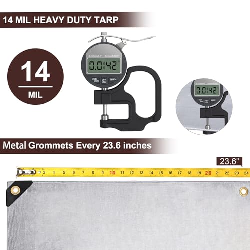 Sunvigor Heavy Duty Waterproof Tarp 10x20Ft Silver/Brown 14 Mil UV Resistant Cover