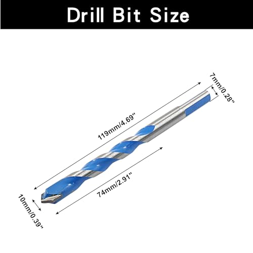 Piutouyar 5 Pcs 10mm Masonry Drill Bits, 0.39" Carbide Drill Bits Set for Concrete, Tile, Glass, Ceramic, Brick, Wood