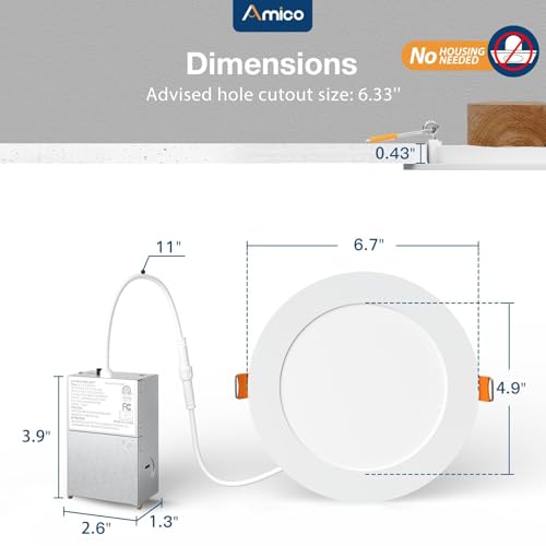 Amico 6 Inch White LED Recessed Ceiling Light 12-Pack, 5 CCT Dimmable, 1050LM