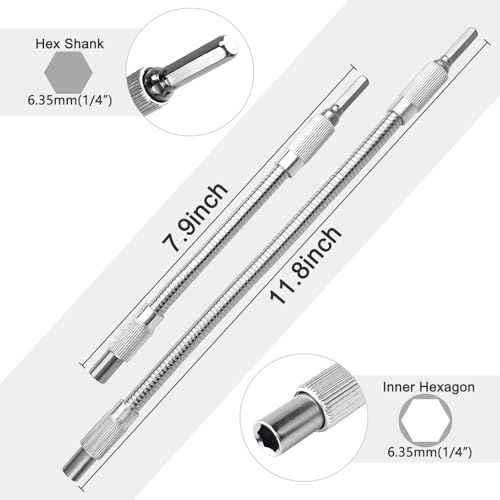 Flexible Drill Bit Extension ? Bendable Drill Bit Extender, 1/4 Magnetic Hex Extension for Tight Spaces, Automotive Repairs, Furniture Assembly, and DIY Projects (2 Pack)