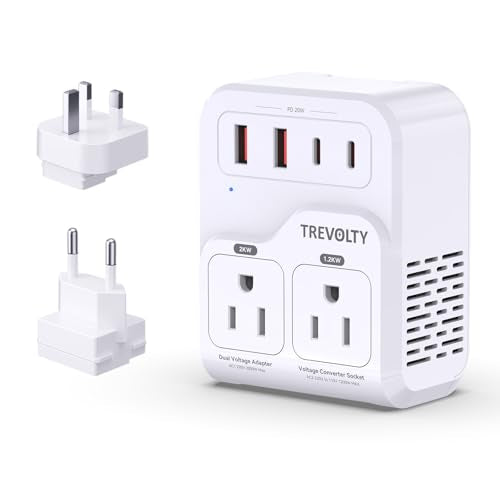 2000W Europe to US Voltage Converter for Hair Dryers & High-Power Devices with US and European Plugs