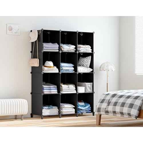 HOMIDEC Closet Organizers and Storage, 12 Cube Storage Organizer, Portable Closet Organization Clothes Shelves for Kids, Closet, Bedroom, Bathroom, Office, Black