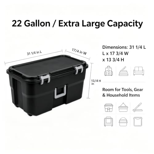 22 Gallon Heavy-Duty Lockable Plastic Footlocker with Wheels for Camping & Storage