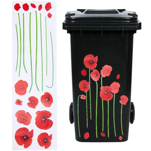 GORGECRAFT 27.8x8 Large Red Poppy Flower Wall Decals Trash Stickers for Trash Cans Decorative 3D Floral Stickers Waterproof Beautiful Flowers Self Adhesive Peel & Stick Removable Decor