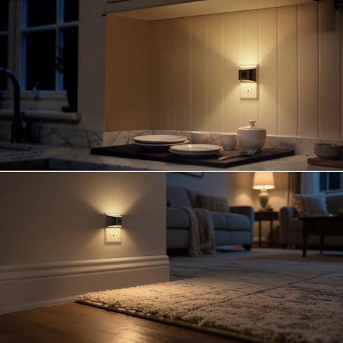 DORESshop Motion Sensor Night Light Wall Plug, Warm White, Black - 3000K