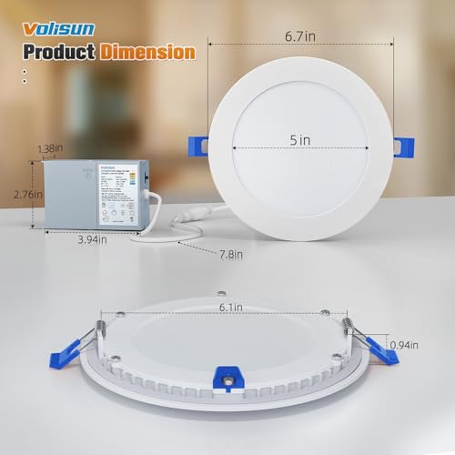 VOLISUN 6 Inch Recessed LED Downlight White 5CCT 13W (120W Eqv) Dimmable
