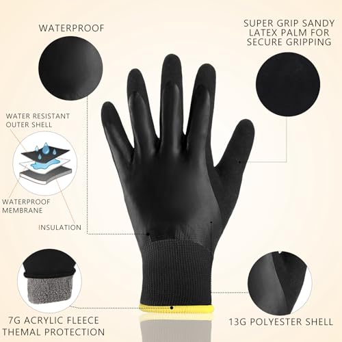 Sintuff Waterproof Work Gloves for Men Insulated Freezer Winter Work Gloves with Sandy Grip for Outdoor