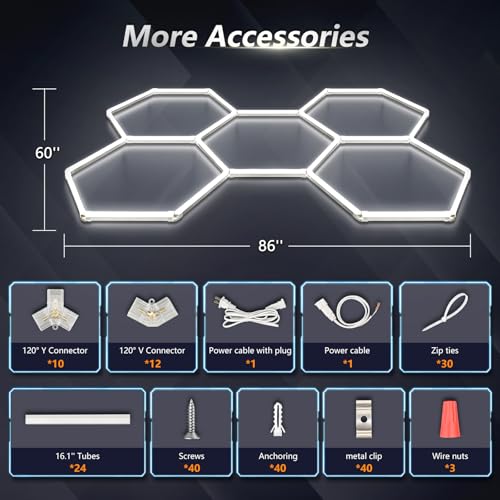 Bevenus 5-Grid Hexagon Garage LED Light 168W 6500K Super Bright Ceiling Fixture