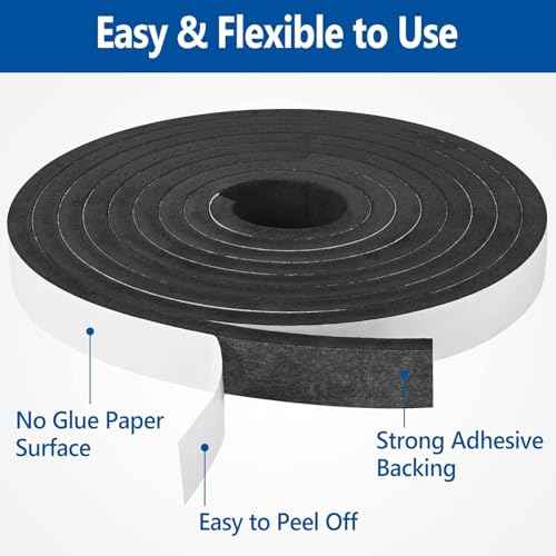 Kikerike Self Adhesive Foam Tape Weatherstrip 1/2In x 1/4In x 42Ft High Density Foam Insulation Strips Seal Weather Stripping with Strong Adhesive for Door and Window Sound Isolation Soundproofing
