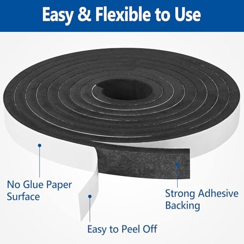 Kikerike Self Adhesive Foam Weatherstripping 1/2in x 1/4in x 42Ft for Doors & Windows