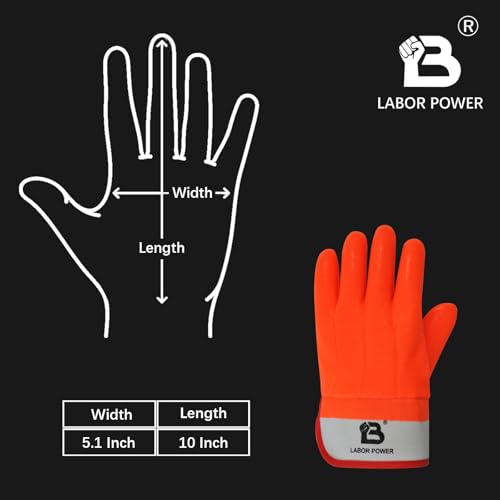 PVC Foam Lined Gloves for Men Waterproof Work Gloves with Rubberized Safety Cuff, Sandy Finish