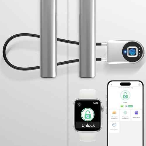 Fingerprint Cable Lock, eLinkSmart Fridge Locks with Bluetooth APP Control, Biometric Smart Padlock for Adults Baby Proof Cabinet Refrigerator French Door Cabinet Gate Locker Bike, 14.9'' Long Silver