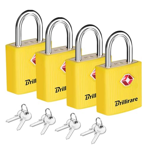 4 Pack TSA Approved Luggage Locks with Keys, Travel Padlock, Zinc Alloy Waterproof Keyed Lock, TSA Outdoor Metal Lock for Lockers, Bags, Backpack, Gym, Gate-Yellow