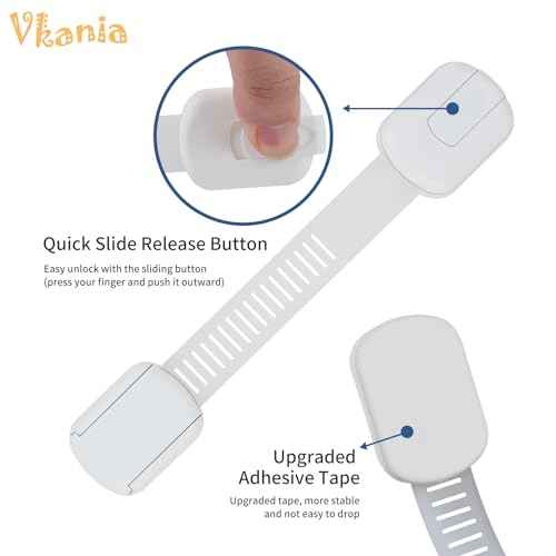 8 Pack Vkania Baby Proofing Cabinet Strap Locks - Child Safety Drawer Cupboard Oven Refrigerator Adhesive Locks - Adjustable Toilets Seat Fridge Latches - Kids Proof Kit - No Drilling
